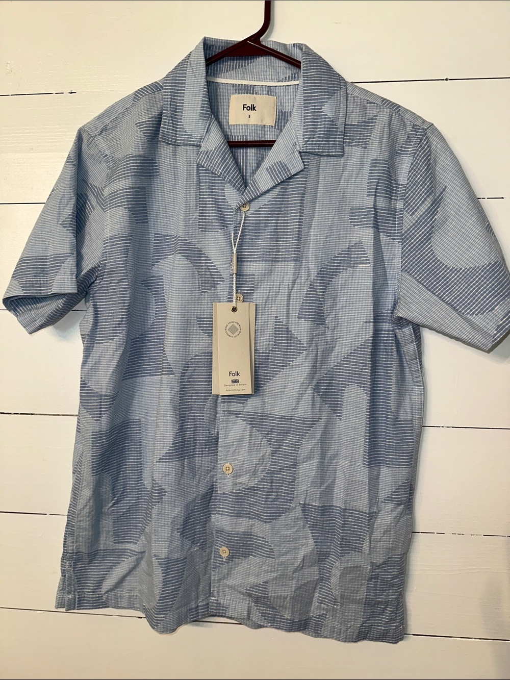 Folk Light Blue Geometric Short-Sleeve Button Down Shirt